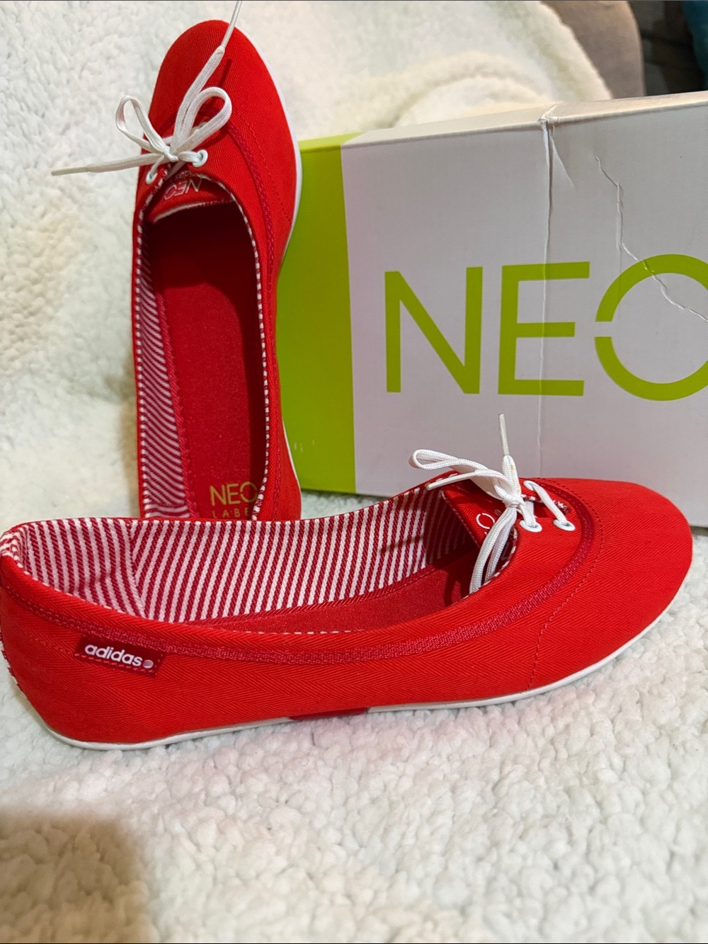 adidas White and Red Slide with Logo Accent
